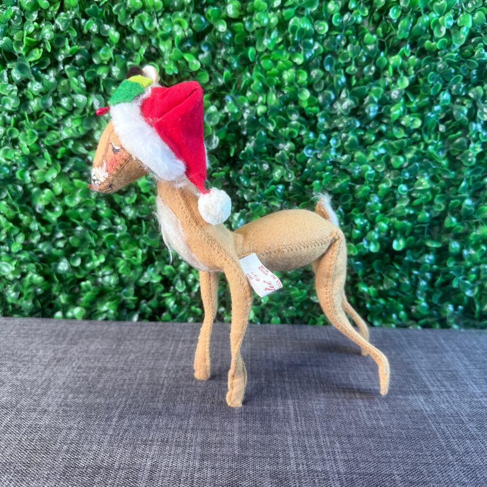 Vintage 1970 Annalee Christmas Reindeer 8” Felt Santa Hat Rare HTF